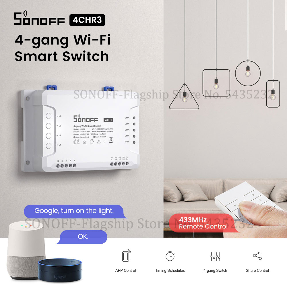 Itead SONOFF 4CH R3 Wifi اللاس - مراجعة Smart Light Switch Wifi وسعره